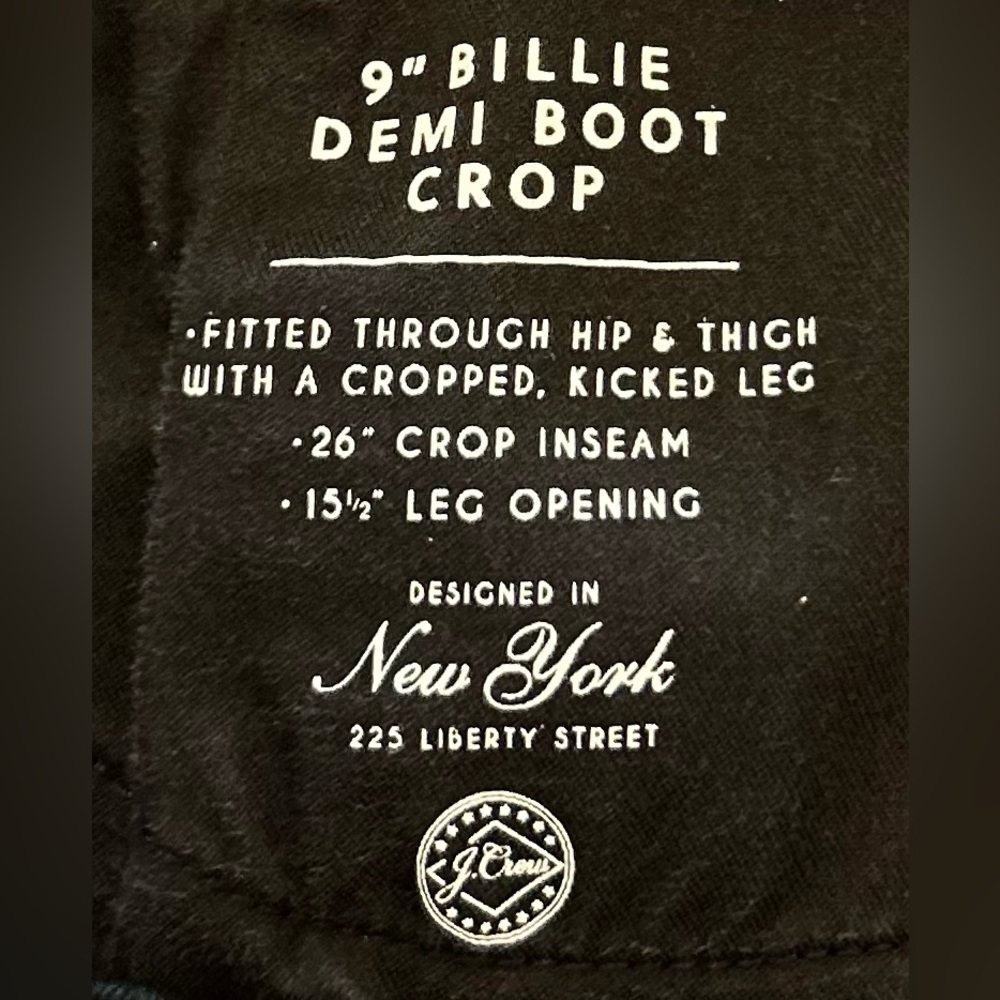 J. Crew 9” Billie Black Denim Demi Boot Crop Jeans Size 33 Cropped Kicked Leg - Picture 9 of 11